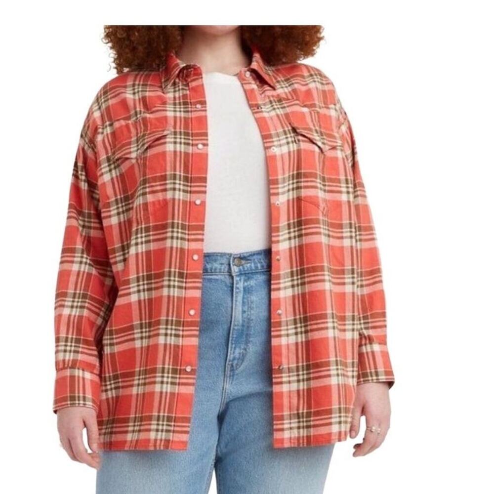 Levi’s Womens's Dylan‎ Relaxed Western Plaid Flannel Shirt Plus Size XXLarge New